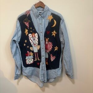 Indigo Blue Angel Denim Shirt Vintage Y2K Collectible Cottagecore Women’s L